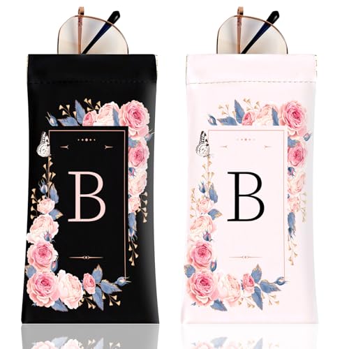 Image of Anikathy 2Pcs Initial Letter Sunglass Eyeglass Glasses Case Soft PU Leather with Cleaning Cloth Cute for Men Women Girs