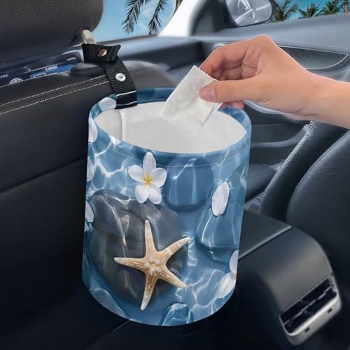 Image of Sea Beach Starfish Car Trash Bag Car Trash Can with Adjustable Buttons Collapsible Multipurpose Car Storage Bag Road Trip Essentials