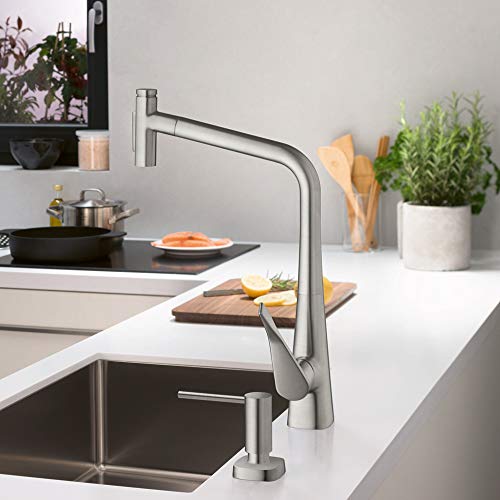 Hansgrohe Metris Select Stainless Steel Bar Kitchen Faucet, Kitchen Faucets With Pull Out Sprayer, Faucet For Kitchen Sink, Stainless Steel Optic 73817801 #TOP5
