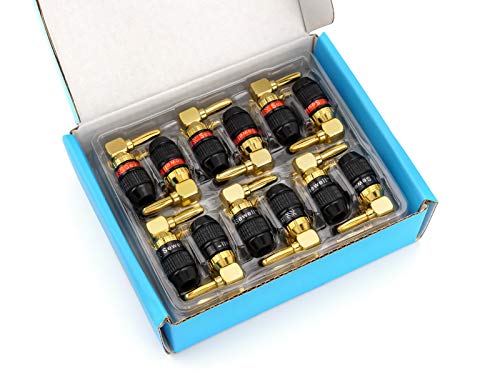 Image of Sewell Deadbolt Right-Angle Banana Plugs, 12 Pairs Quick Connect Gold Plated Speaker Plugs 90 Degree