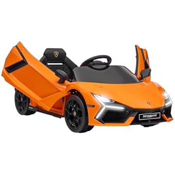 AIYAPLAY Lamborghini Revuelto Licensed Kid Electric Car, 12V Kids Electric Ride On with Butterfly Doors, Suspension, Remote Control, LED Lights, Horn, USB, MP3 for 3-5 Years, Orange