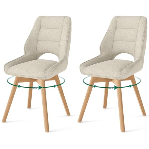 WAFTING Esszimmerstühle Holzbeine 2er Set Drehbar 360°,Stühle Esszimmer mit niedrigen Armlehnen,Stuhl mit Buchebeinen ist geeignet für Esszimmer, Küche, Wohnzimmer und Schminktisch,Khaki