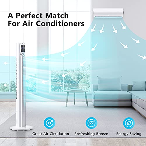 Tower Fan 44 inch,Oscillating Tower Fan for Home,Tower Fan with Remote Control,Quiet Fan for Bedroom,Floor Fan,Bladeless Fan with 3 Modes and 3 Speeds,7.5h Timer