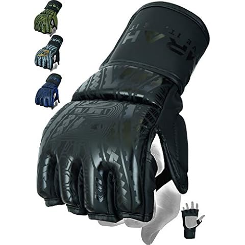 EMRAH E3.0 MMA Gloves Matte Pro Grip Hide Men Women (Matte Black, Small) Cover