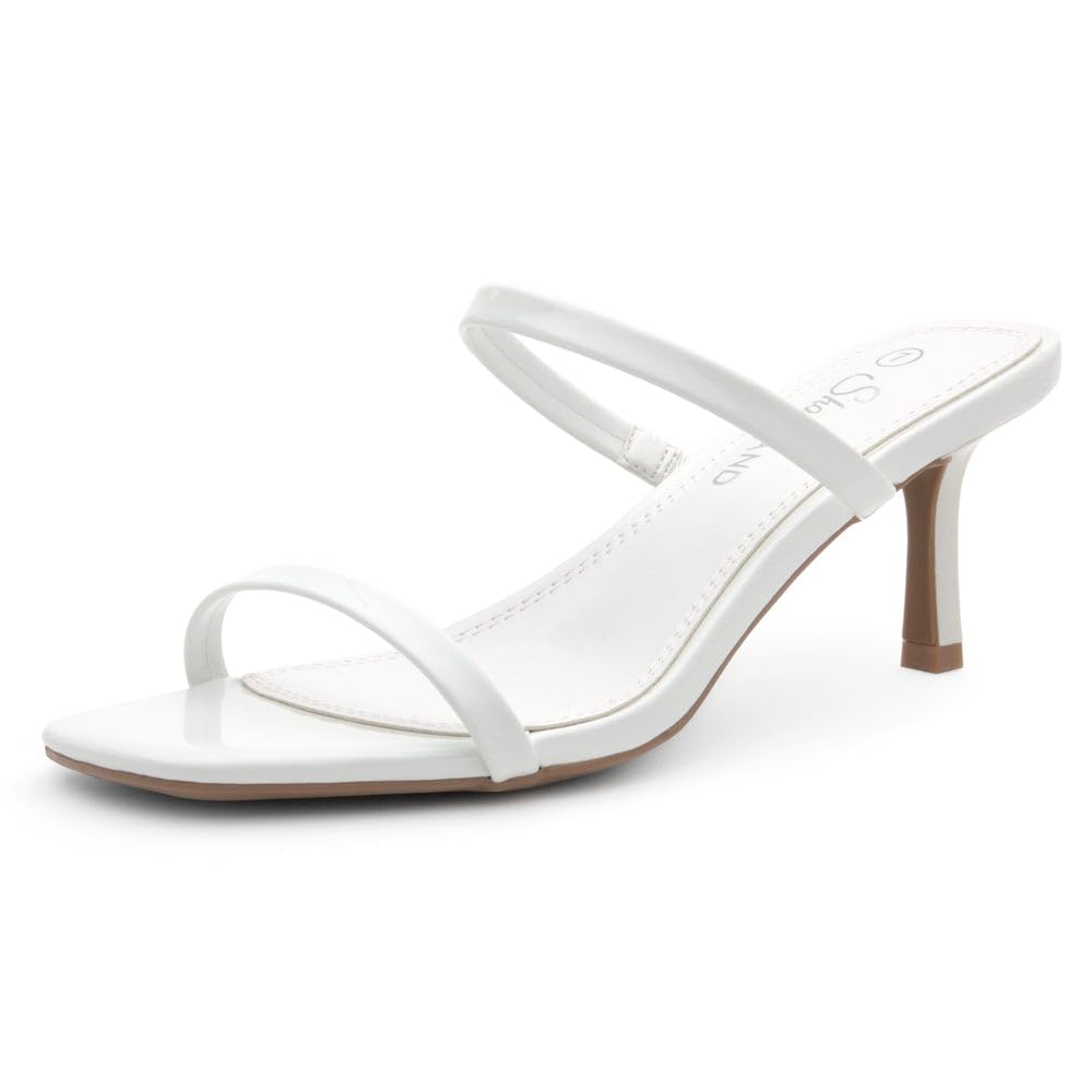 Shoe Land Kitten Heels for Women – Low Heels, Slip-On Open Toe Heeled Mules with 2 Straps, Dressy Short Heeled Sandals for Wedding, Party & Office |