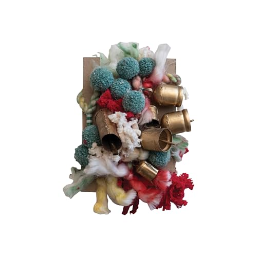 Creative Co-Op Handmade Wool and Cotton Blend Garland with Pom Poms and Metal Bells, Multicolor and Antique Gold Finish by Creative Co-Op - Image 4