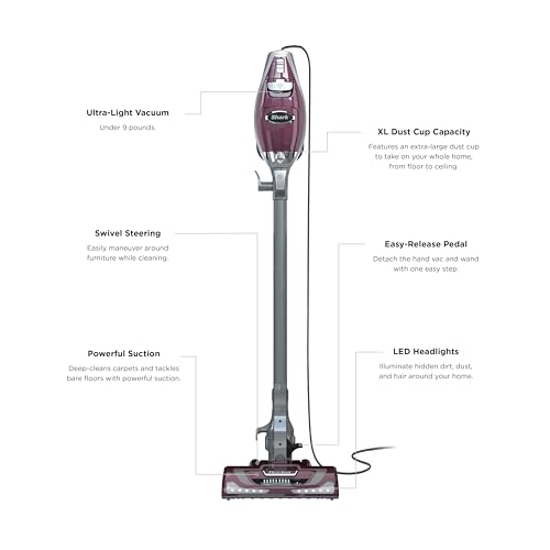 Shark Rocket Pet Plus Corded Stick Vacuum, XL Cup, Bordeaux/Silver, HV322 - image 8