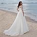 Long Sleeve Lace Applique Wedding Dress Satin Beach Boho Bridal Gown for Women A-Line Formal Dress with Train Ivory Size 12