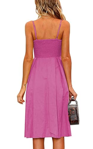 Image of ECOWISH Women 2026 Summer Dresses Tie Front V-Neck Spaghetti Strap Button Down A-Line Backless Swing Midi Dress