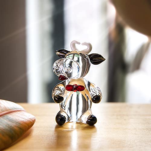 QFkris 2.5'' Blown Glass Cow Figurine Collectibles Mini Handmade Black Art Glass Farm Animal DIY Craft Ornament Home Decor - Image 6