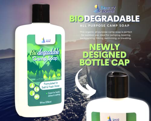 Biodegradable Camp Soap - 8 Oz Bottle Soap - For Fresh & Salt Water - For Hands, Dishes & Clothing - Unscented Liquid Camp Soap - Fragrance Free Hand Soap - Travel Laundry Soap #TOP5