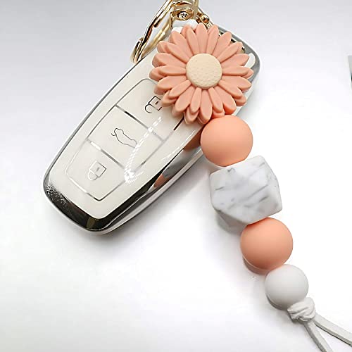 Myfavoritek Flower Keychain Cute Silicone Beaded Keychain For Women Charms For Car Keys Holder Bag Purse (Marigold) #TOP3