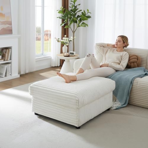 Oversized Corduroy Storage Ottoman for Living Room