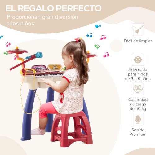 Miniatura 6 de Aiyaplay Piano Electrónico Infantil Piano Para Niños 2 En 1 Con 32 Teclas Batería Taburete Micrófono 19 Canciones Y Volumen Ajustable 74x32,2x71 Cm Multicolor