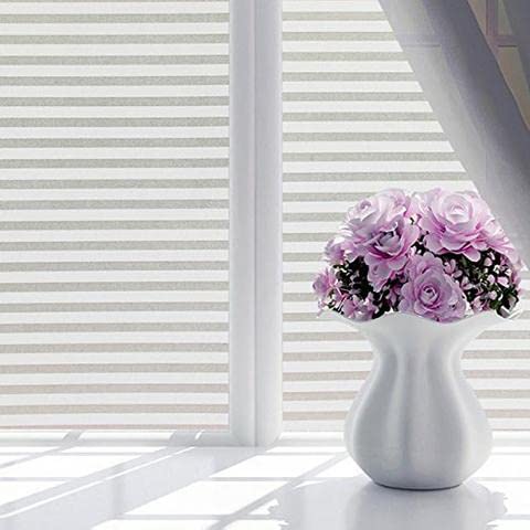 Image of WISDOM Privacy Window Film Frosted Glass Film Static Cling Glass Film No Glue Anti-UV Window Sticker Non Adhesive for Privacy Office Meeting Room Bathroom Living Room (Stripe Frosted, 24 x 136 inch)