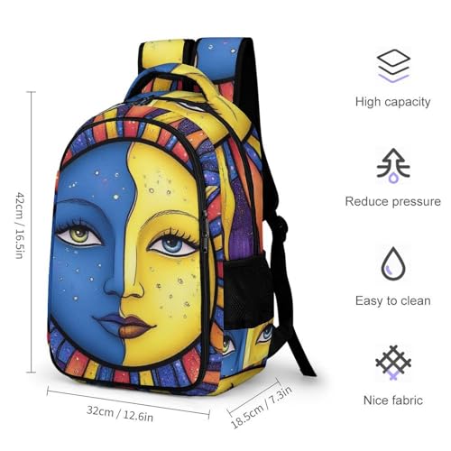 Backpack for Men Women, Cute Hippie Sun Moon Art Adjustable Strap Backpack for Travel, Business, Unisex Comfy Large Capacity Shoulder Bag2