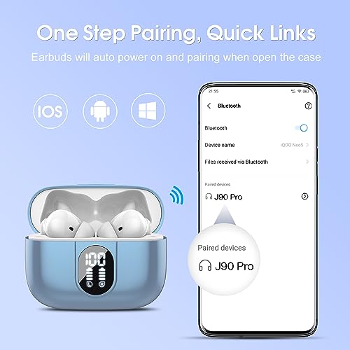 Image of Csasan Wireless Earbuds, Bluetooth 5.3 Headphones In Ear with 4 ENC Noise Cancelling Mic, 2025 Mini Deep Bass Stereo Ear Buds, 40H Playtime Bluetooth Earphones, IP7 Waterproof Earbuds, Sky Blue