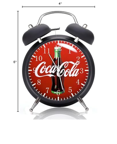 HDecor Twin Bell Cola Alarm Desk Clock with Night Light Quite Silent Non-Ticking 4 Inches Metak and Glass Face Great for Decor or Gifts G157