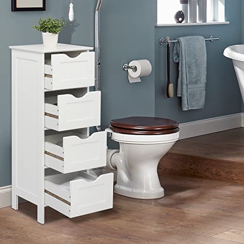 Volowoo Bathroom Floor Cabinet, Wooden Storage Cabinet With Drawer & Shelf, Free Standing Organizer for Living Room, Kitchen, Study, Entryway (4 Drawers, White)