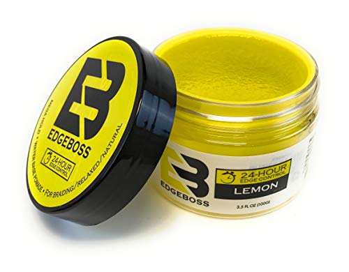 EdgeBoss 24-Hour Edge Control Gel - Water Based Pomade - Mega Hold for Braiding Relaxed Natural Hair 3.5 FL OZ (Lemon)