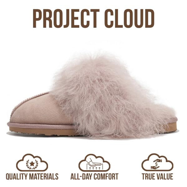 Image of Project Cloud Genuine Leather Slippers for Women with Genuine Fur Lining, Non-Slip Indoor /Outdoor Clog Mule Slippers, Memory Foam Insole