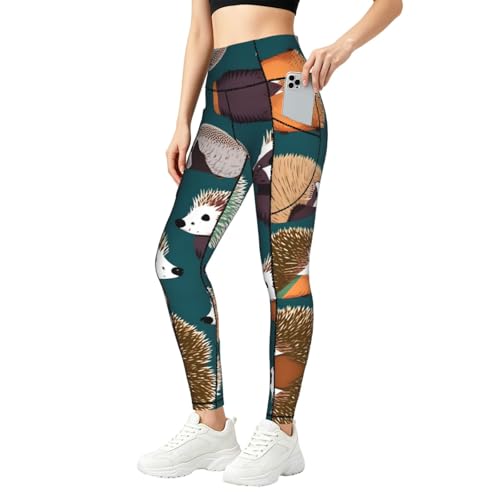 Leggings de yoga erizos con bolsillos y cintura alta para mujer