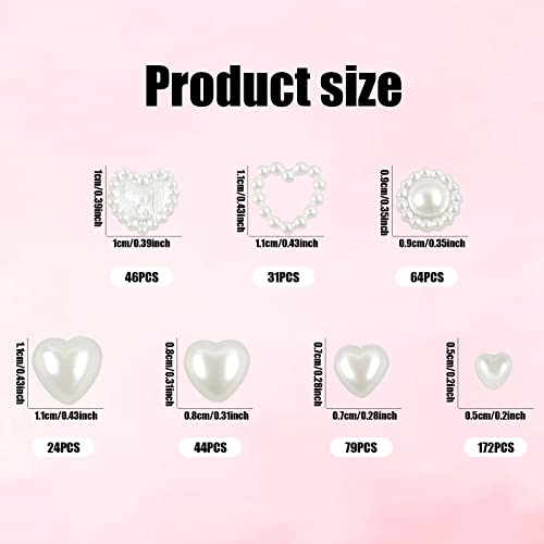 Pearl Heart Nail Charms,1Box About 460 Pieces Mixed White Flat Back Imitation Pearl Nail Art Charms,3D Sun Flower Love Heart Pearls for Crafts DIY Manicure Accessories - Image 2