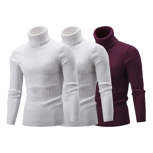 3 Pack Men's Turtle Neck Sweater Twisted Knitted Pullover Sweaters Casual Turtleneck Slim Fit Pullover