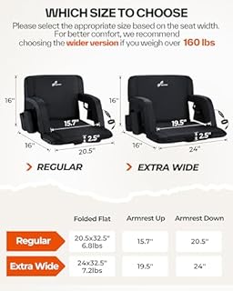 Sportneer Heated Stadium Seat, 3 Heated Modes Stadium Seats with Backs Support & Armrest, Bleacher Chair with 6 Reclinng Positions Stadium Chair for Bleachers Sports Events Parks Concerts Outdoors