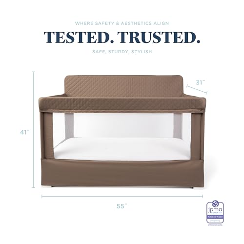 Image of Baby Delight Lunaire Full Size Crib | Breathable Mesh Baby Crib | Tool-Free Assembly Baby Bed | 100% GOTS Certified Organic Cotton Fabric | Organic Mocha