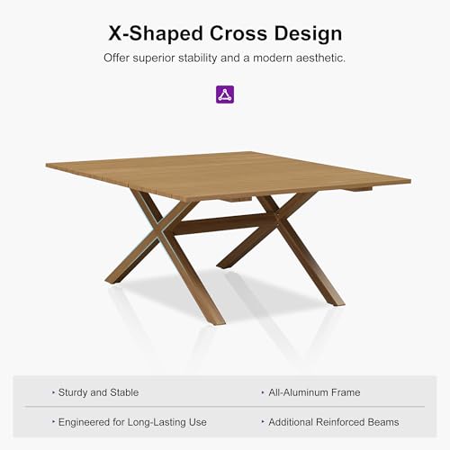 Image of PURPLE LEAF 14 Pieces Patio Dining Set Wicker Outdoor Furniture Oversize Rectangular Table and Chairs Set for Garden Deck Teak-Finish Aluminum Frame Backyard Kitchen Set, Cushions and Pillows Included