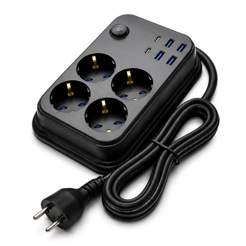 Termal Akım Korumalı Uzatma Kablosu 4 Priz 4 USB 2 Type-C 2500W 10A Çocuk Korumalı Kısa Devre Korumalı Açma Kapama Düğmeli 2 Metre Kablolu Çoklu Priz | Model 3441