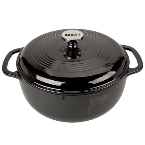 Round 6-Quart Black Enamel Cast Iron Dutch Oven with Lid New