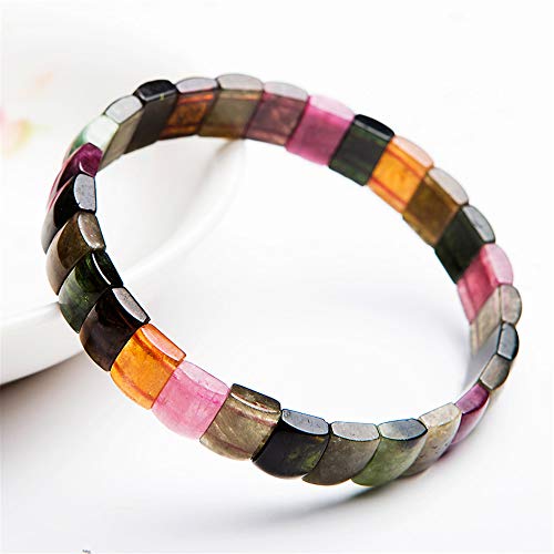 Duovekt Genuine Natural Colorful Tourmaline Rainbow Crystal Bracelet Women Men Anniversary Love Gift Green Clear Stone Rectangle Beads Gemstone Bangle 10X5Mm Aaaa #TOP1