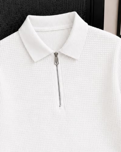 Image of AUSK Men's Waffle Knit Textured Full Sleeve Polo T-Shirt | Cotton Blend Regular Fit Zip Polo Neck Solid Smart Casual T Shirt for Men | Casual Wear, Travel & Weekend Wear Tshirt for Men