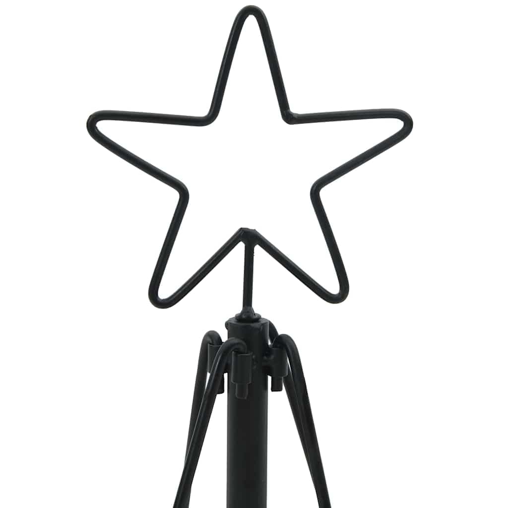 Albero di Natale a forma di cono, nero, 90 cm, in acciaio, con supporto in legno di pino, stabile, per soggiorno e esterni protetti, decorazione natalizia moderna, salvaspazio e realistico