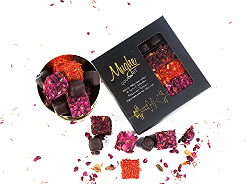 Luxe Turkish Delight Pistache Assortiment 25 st, 360g Chocolade, Rozenblaadjes, Saffraan, Zereshk, Granaatappel Smaak… - Image 5