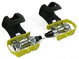 Gelbe Fahrrad Pedale mit Pedalhaken und den dazugehörigen Schlaufen / Riemen für Fahrräder in universeller Größe