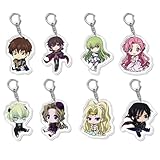 GO2COSY Set of 8 Anime Code Geass Acrylic Keychain Lelouch of the Rebellion Pendant Key Chain Style A