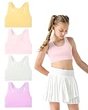 Sascina Girls Training Bras 10-12 Seamless First Bra Racerback Sports Bras for Tween - No Pads, Chest Double Lined, Large, Pink/Bone White/Yellow/Blush Pink