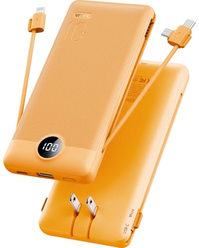VRURC Portable Charger Built-in Cables and AC Wall Plug,