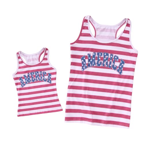 4th of July Tank Top for Women Kids USA American Flag Family Matching Outfits Girls Boy Sleeveless Patriotic Shirts(Red Stripe,3-4T)