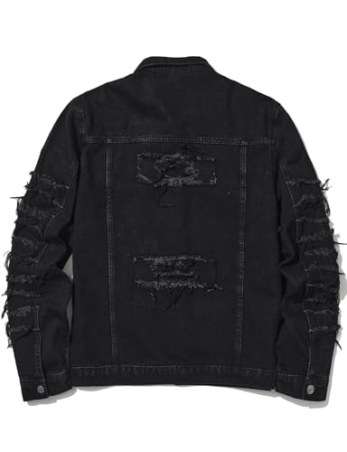 Image of Men's Denim Jacket Patchwork Fringe Jacket Slim Jean Jacket Streetwear Coat