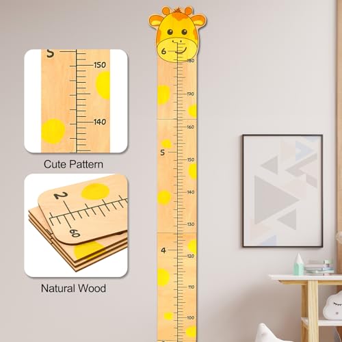 Beinou Growth Chart for Wall Wood Height Chart for Kids Height Measurement for Wall Boy Girls Height Wall Chart Growth Measuring Ruler Room Wall Decor,Yellow Giraffe