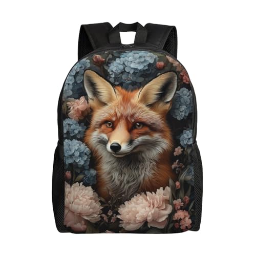 Durable Unisex 16 Backpack Fox and Flowers Water Resistant for Work Travel & Outdoor Adventures 16 Inch Devices