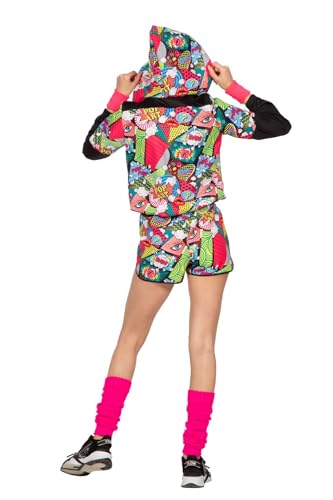 WILBERS & WILBERS 4097-80er / 90er Jahre Party Outfit für Damen, Jacke, Hoodie, Shorts, Popart Trainingsanzug, Karneval