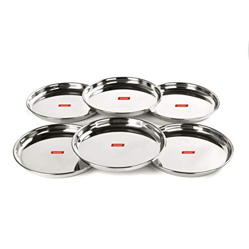 Image of Sumeet Stainless Steel Heavy Gauge Deep Wall Snack Plates with Mirror Finish 24.3cm Dia (PACK OF6)