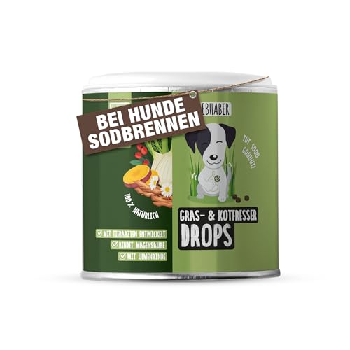 TIERLIEBHABER – Gras- & Kotfresser Drops bei Sodbrennen Hund mit Ulmenrinde für Hunde – Tierärztlich entwickelt – Hund Sodbrennen Drops angereichert mit Moor und Fenchel – 350g mit ca. 150 Stück