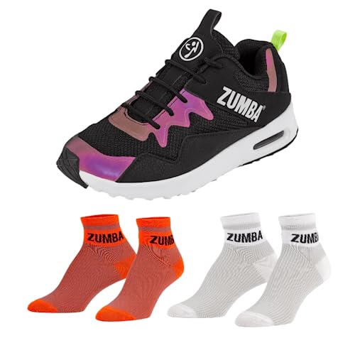 Zumba Women's Air Classic Sneakers, 7.5, Black With Energy Socks 2Pk #TOP1