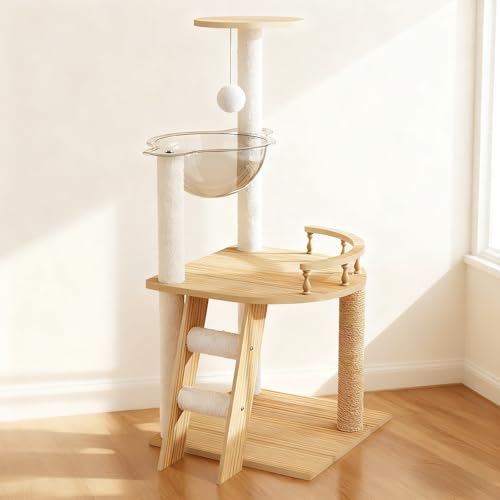 Rascador torre moderna de madera para gatos 59 pulgadas miniatura 4